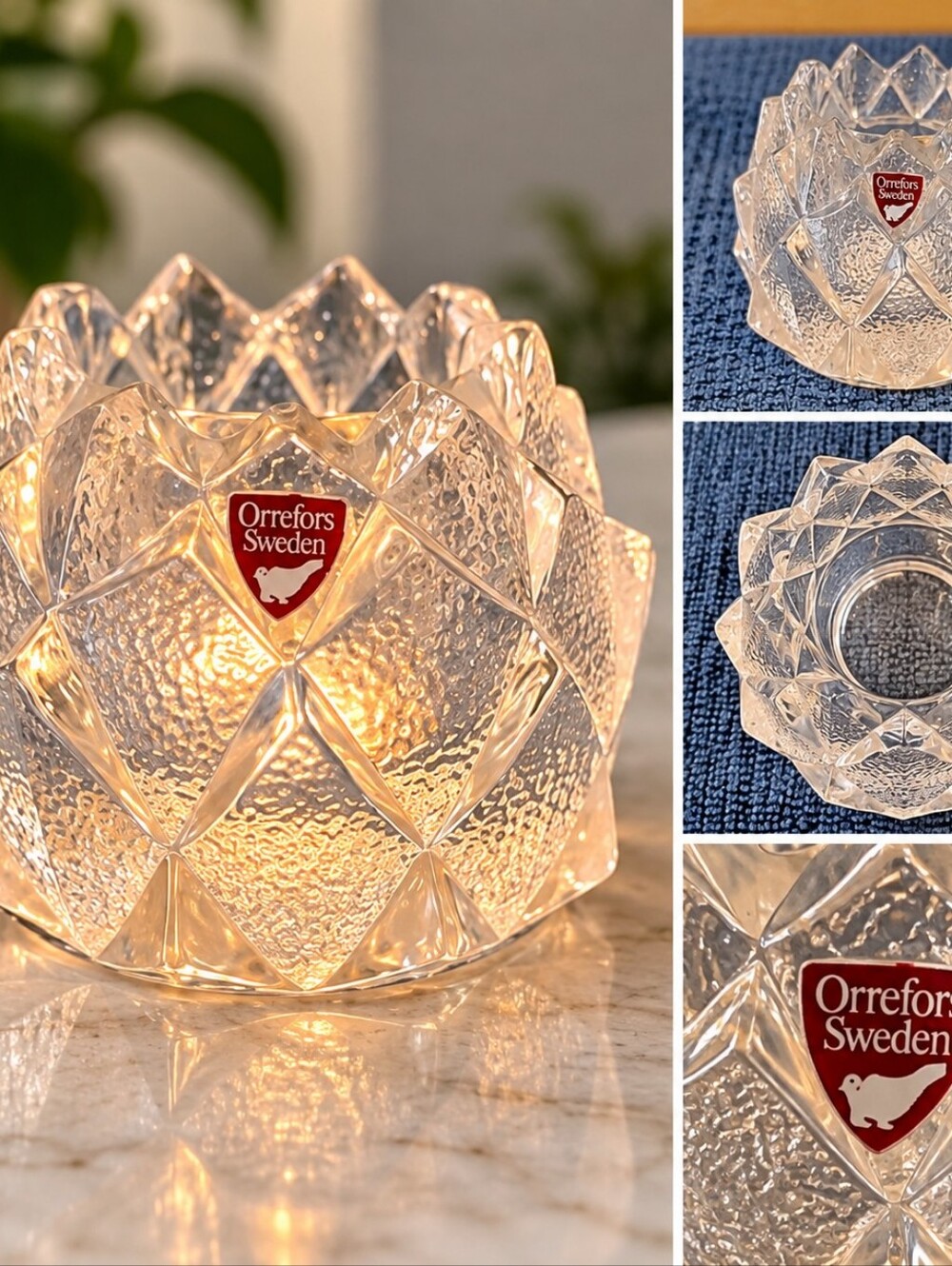 Vintage Orrefors Sweden Crystal Artichoke Nimbus Votive / Tealight Holder